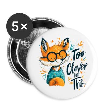 Clever Fox with Glasses – Too Clever for This. - Buttons small 1''/25 mm (5-pack) - white - Front