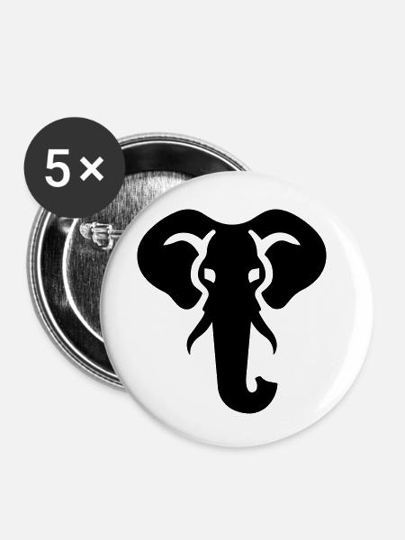 Elefant - Buttons klein 25 mm (5er Pack) - Weiß