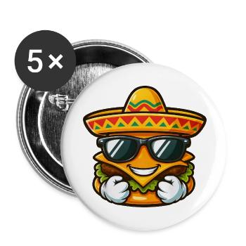 Burger frais avec sombrero et lunettes de soleil - Lot de 5 petits badges (25 mm) - blanc - Devant