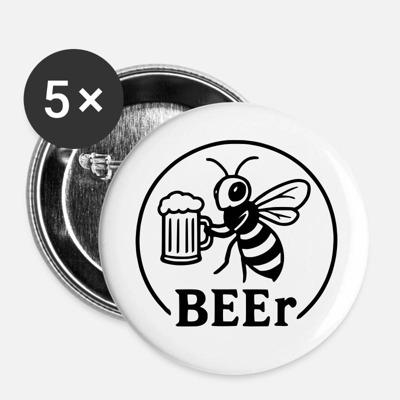 BEE...r - Lot de 5 petits badges (25 mm) - blanc
