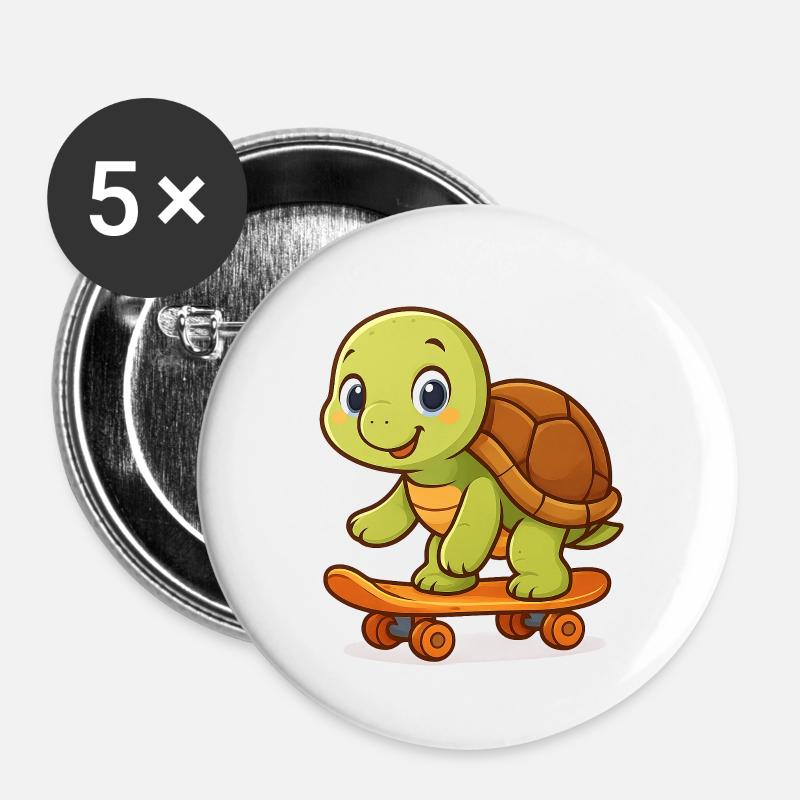 Cute turtle on skateboard - Buttons small 1''/25 mm (5-pack) - white