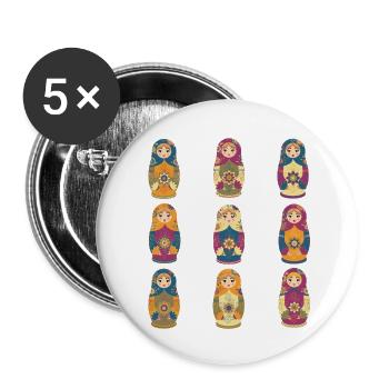 Motif de poupées matriochkas russes traditionnelles - Lot de 5 petits badges (25 mm) - blanc - Devant
