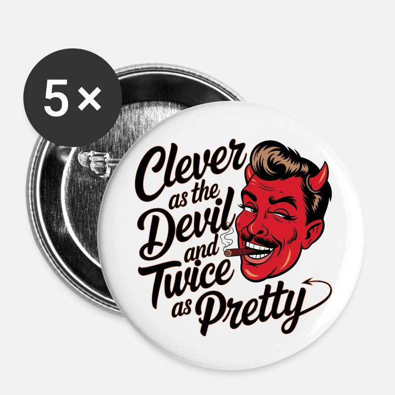 Naughty devil with cigar and charm - Buttons small 1''/25 mm (5-pack) - white