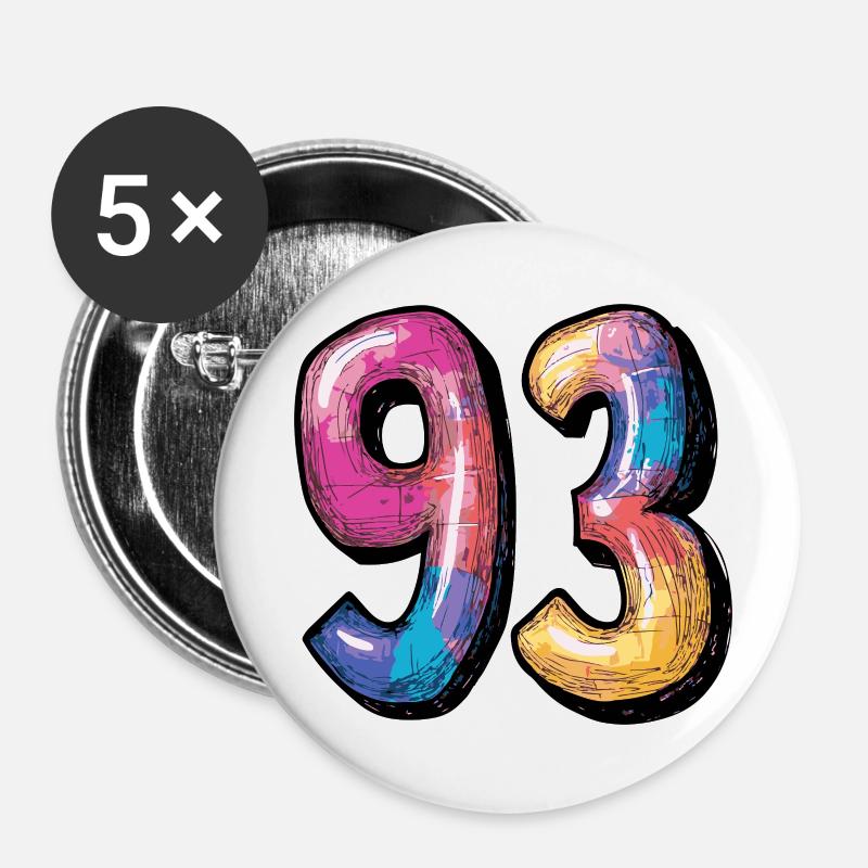 93 Zahl Comic - Buttons klein 25 mm (5er Pack) - Weiß