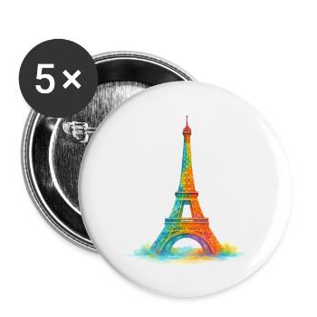 Tour Eiffel Paris Peinture à l’aquarelle - Lot de 5 petits badges (25 mm) - blanc - Devant