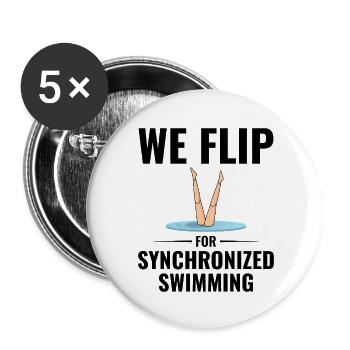 Nage synchronisée humoristique avec jambes noyées - Lot de 5 petits badges (25 mm) - blanc - Devant