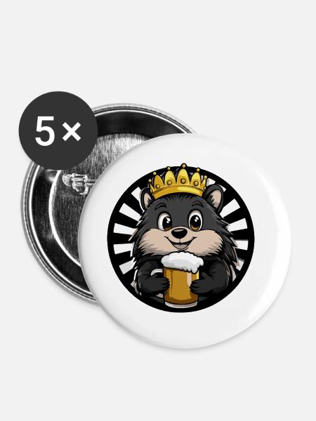 Igel Bier - Buttons klein 25 mm (5er Pack) - Weiß