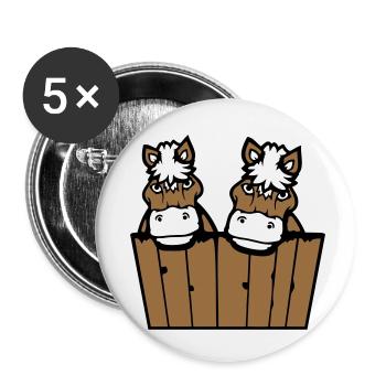 2 chevaux cachés derrière une clôture mur en bois porte d’écurie - Lot de 5 petits badges (25 mm) - blanc - Devant