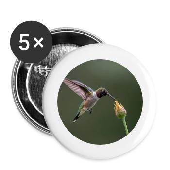 Hummingbird and Blossom Nature Illustration - Buttons small 1''/25 mm (5-pack) - white - Front