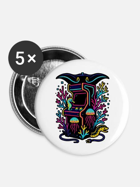 Neon-Arcade im Riff - Buttons klein 25 mm (5er Pack) - Weiß