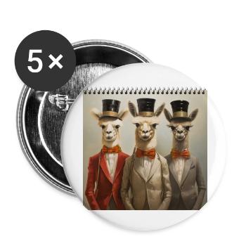 Anthropomorph surreal 3 Alpaka Männer Zylinderhut - Buttons klein 25 mm (5er Pack) - Weiß - Vorne