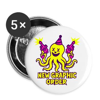 ONG Kraken Neon Pop - Lot de 5 petits badges (25 mm) - blanc - Devant