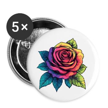 Fleur de rose - Lot de 5 petits badges (25 mm) - blanc - Devant