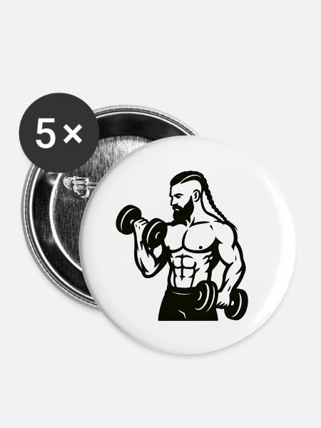 Muskelkraft beim Hanteltraining #nordicwarrior - Buttons klein 25 mm (5er Pack) - Weiß