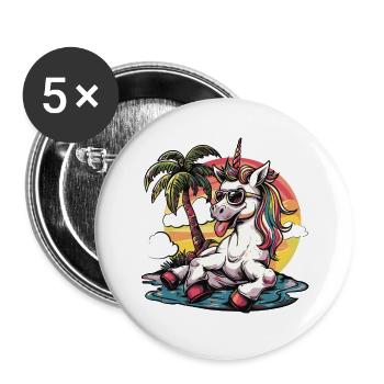 Unicorn Summer Holiday - Buttons small 1''/25 mm (5-pack) - white - Front