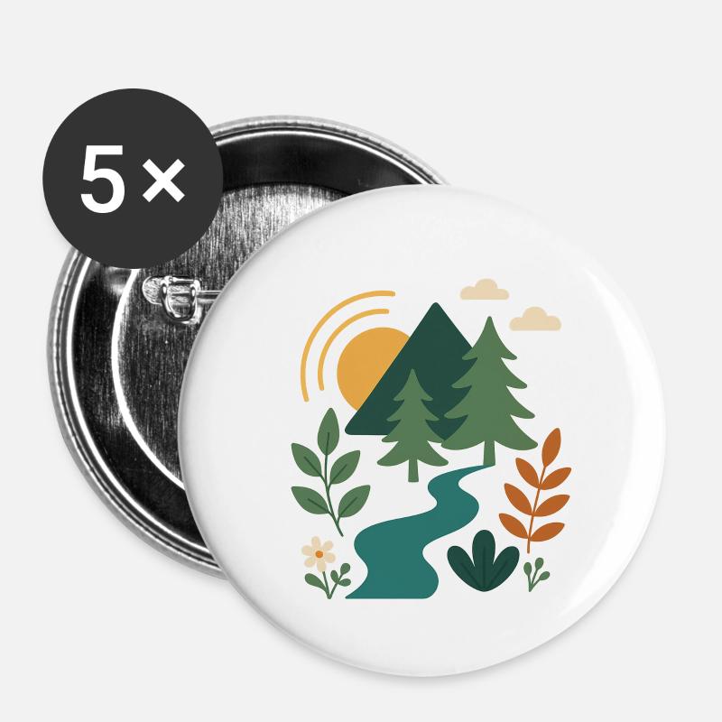 Gelassener Wald Berg Szenendesign - Buttons klein 25 mm (5er Pack) - Weiß