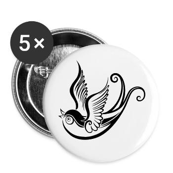 Oiseau tribal ornement tatouage style hirondelle - Lot de 5 petits badges (25 mm) - blanc - Devant