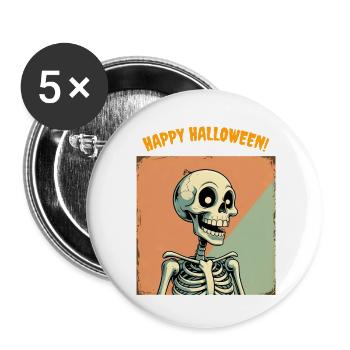 Humorvoller Halloween-Skelettdruck - Buttons klein 25 mm (5er Pack) - Weiß - Vorne