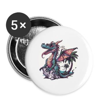 Dragon Summer Holiday - Buttons small 1''/25 mm (5-pack) - white - Front