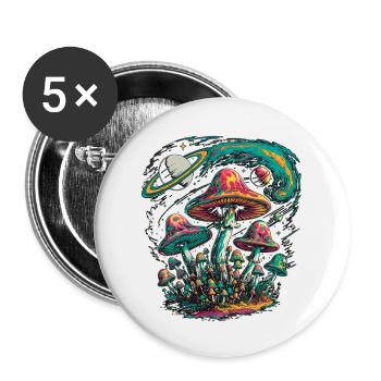 Psychedelische kosmische Pilze Kunstwerk - Buttons klein 25 mm (5er Pack) - Weiß - Vorne