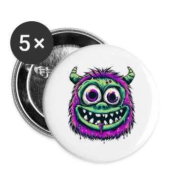 Monstre psychédélique coloré - Lot de 5 petits badges (25 mm) - blanc - Devant