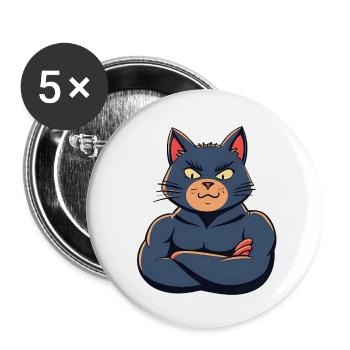 Cat with Muscles-Funny Comic Design - Buttons small 1''/25 mm (5-pack) - white - Front