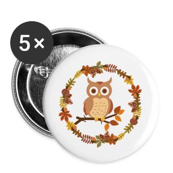 Autumnal Owl Wreath - Buttons small 1''/25 mm (5-pack) - white - Front