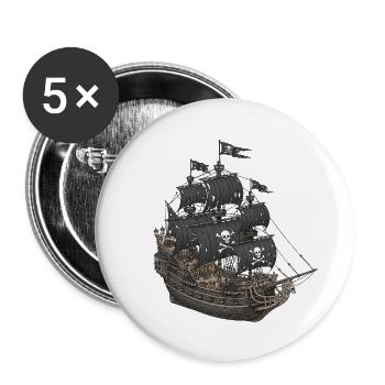 Bateau pirate abandonné avec logo tête de mort - Lot de 5 petits badges (25 mm) - blanc - Devant