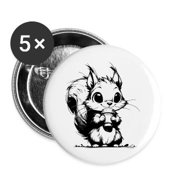 Kaffee macht das Hörnchen wach und lustig - Buttons klein 25 mm (5er Pack) - Weiß - Vorne