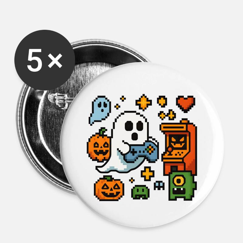 Pixel Ghost Gaming Retro Design - Buttons small 1''/25 mm (5-pack) - white