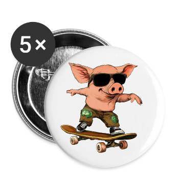 Skateboarder Piglet - Buttons small 1''/25 mm (5-pack) - white - Front