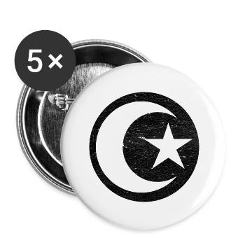 Halbmond und Stern Islam schwarzer Kreis - Buttons klein 25 mm (5er Pack) - Weiß - Vorne