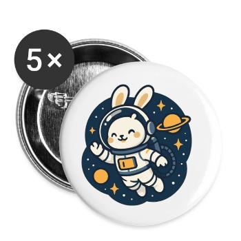 Lapin de l'espace avec motif de planète - Lot de 5 petits badges (25 mm) - blanc - Devant