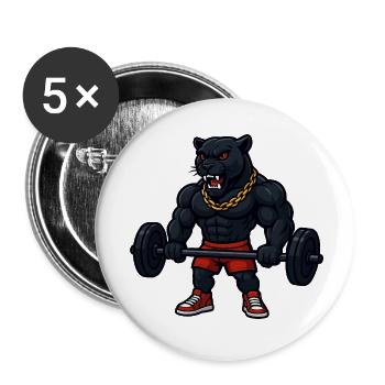 Starker Panther mit Goldkette beim Gewichtheben - Buttons klein 25 mm (5er Pack) - Weiß - Vorne