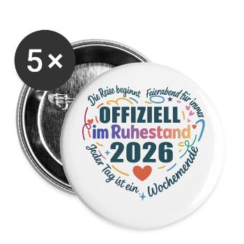 Offiziell im Ruhestand 2026 Herzdesign - Buttons klein 25 mm (5er Pack) - Weiß - Vorne