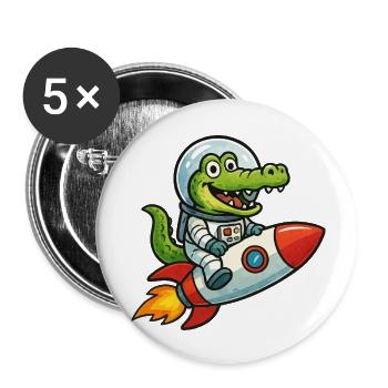 Kleiner Krokodil im Weltraumraketen - Buttons klein 25 mm (5er Pack) - Weiß - Vorne