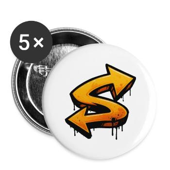 Graffiti-Druck mit Richtungs-Arrows Buchtstabe S - Buttons klein 25 mm (5er Pack) - Weiß - Vorne