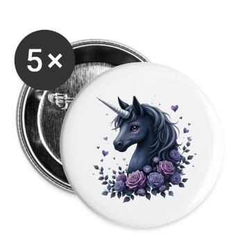Licorne mystérieuse avec des roses dans des tons lilas - Lot de 5 petits badges (25 mm) - blanc - Devant