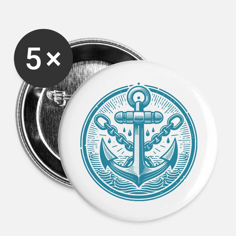 Conception d’ancre de marin pour vêtements - Lot de 5 petits badges (25 mm) - blanc