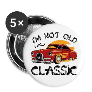 Roter Oldtimer mit Sunset Design - Buttons klein 25 mm (5er Pack) - Weiß - Vorne