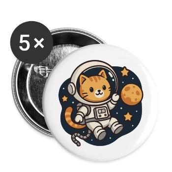 Chat astronaute dans l'espace - Lot de 5 petits badges (25 mm) - blanc - Devant