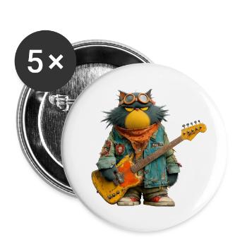 Rocking cat musician in retro style - Buttons small 1''/25 mm (5-pack) - white - Front