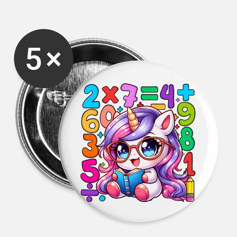 Number Day Whimsical Unicorn Math Learning Design - Buttons small 1''/25 mm (5-pack) - white