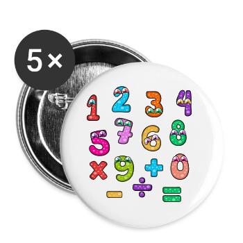 Motif de visages de chiffres colorés pour bébé - Lot de 5 petits badges (25 mm) - blanc - Devant