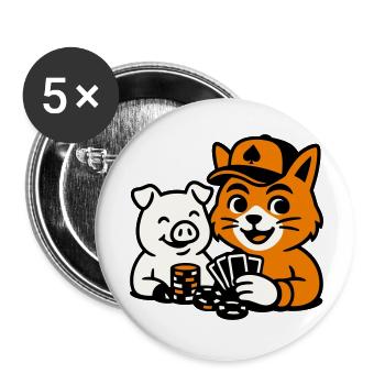 Chat de poker - Lot de 5 petits badges (25 mm) - blanc - Devant