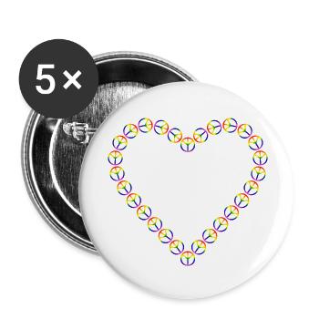 Rainbow Peace Heart Pattern - Buttons small 1''/25 mm (5-pack) - white - Front