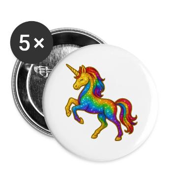 Glitzernder Regenbogen-Einhorn - Buttons klein 25 mm (5er Pack) - Weiß - Vorne