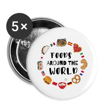 Nourriture du monde entier - Lot de 5 petits badges (25 mm) - blanc - Devant