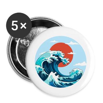 kanagawa Wave Marine Energy and Red Sun - Buttons small 1''/25 mm (5-pack) - white - Front