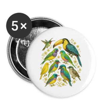 Perroquets colorés en mandala floral - Lot de 5 petits badges (25 mm) - blanc - Devant